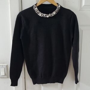 Black Pearl-Trim Sweater